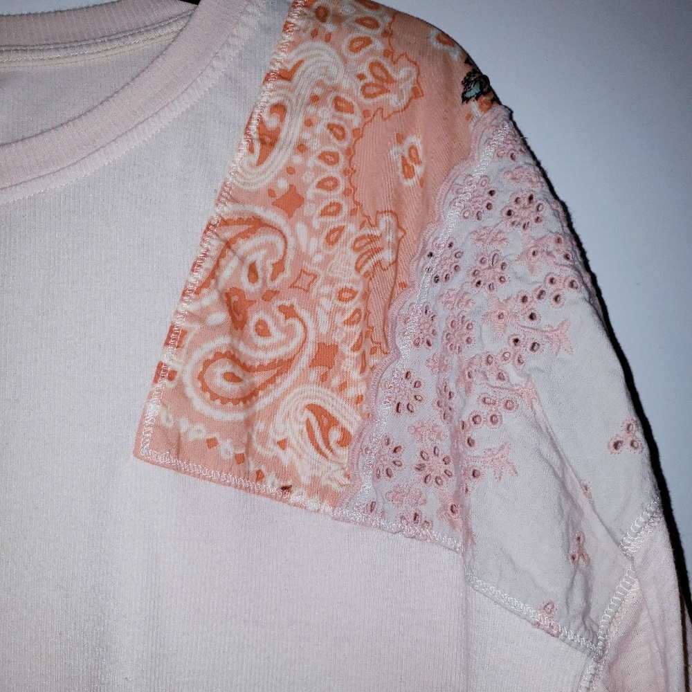 We The Free Patchwork Peach Pullover Top - image 6